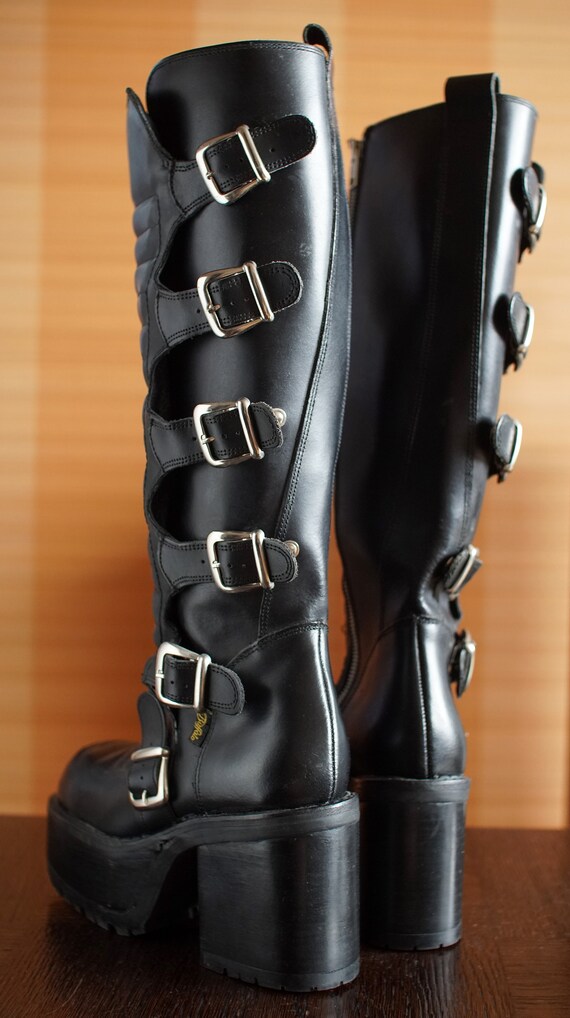 unique BUFFALO buckle silver zipper platform boot… - image 7