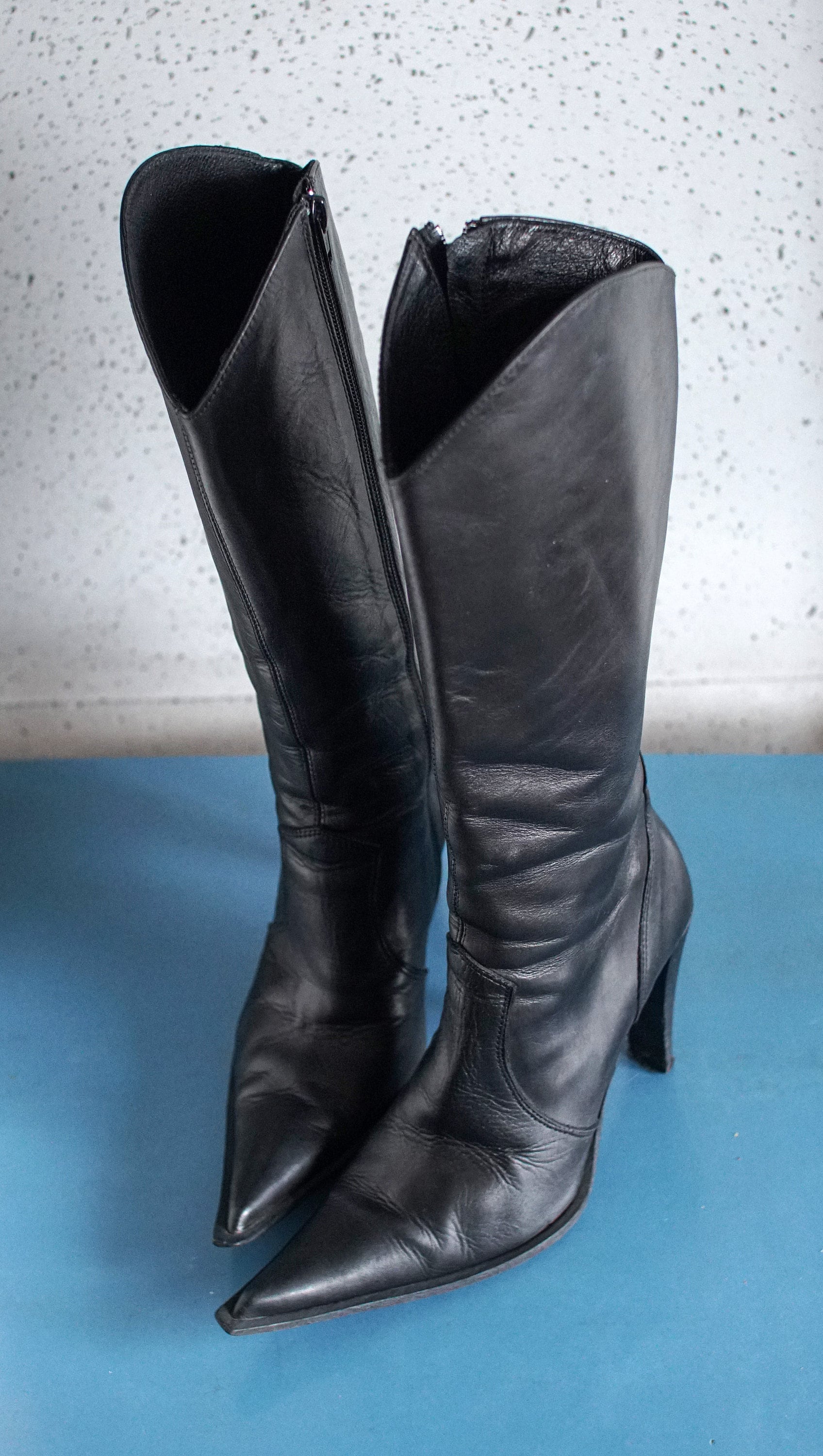 EUR36 US6 Cowgirl Pointy Toed PM ITALY Black Western Boots Cowboy