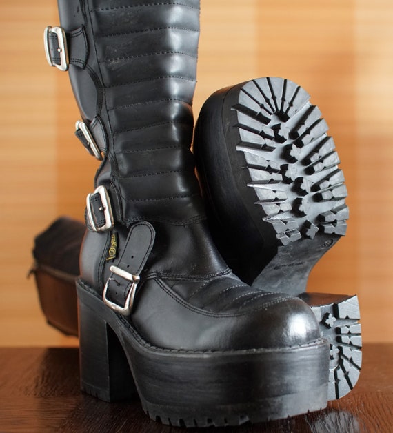 unique BUFFALO buckle silver zipper platform boot… - image 8