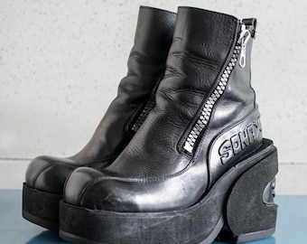 Y2K 90's VENOM WEAR USA製 スカル柄 プルオーバー Black Vegan Goth High Platform Boots - Swing-327 - Nuclear Waste