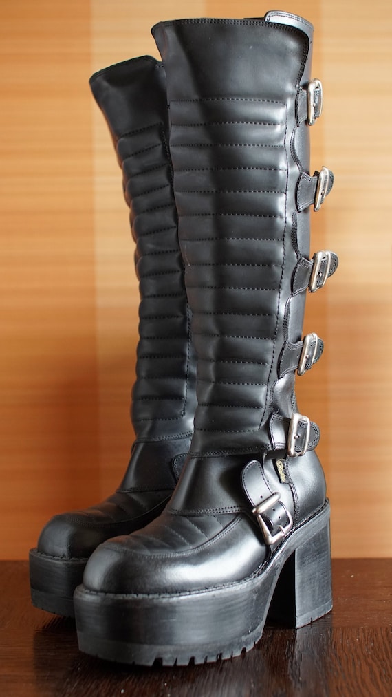 unique BUFFALO buckle silver zipper platform boot… - image 6