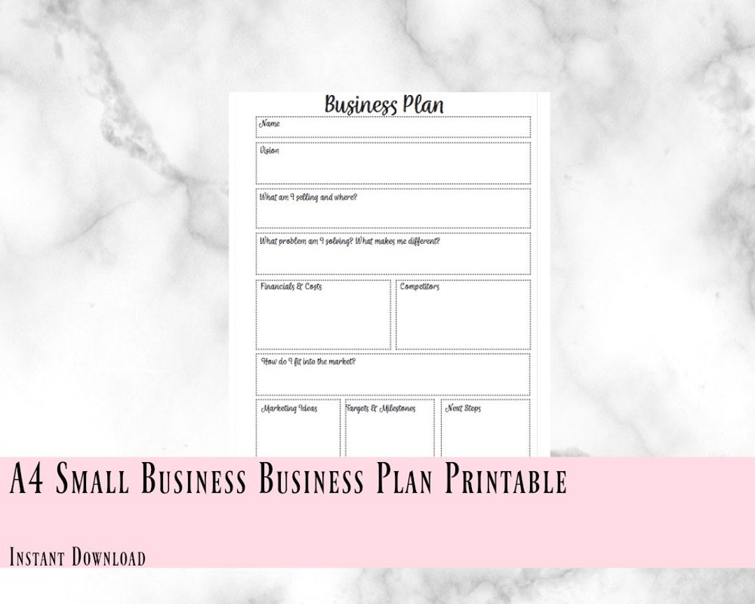 A4 Printable Editable Small Business Plan Instant Download - Etsy