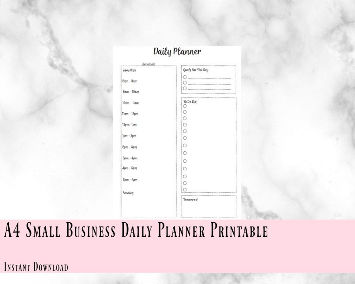 A4 Small Business Daily Planner Printable Instant Download - Etsy