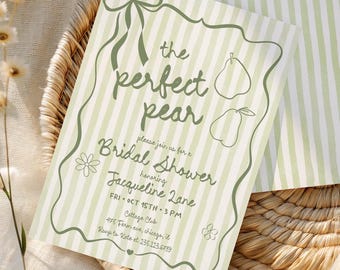 Pear Bridal Shower Invitation Editable: Perfect Pair Couple Shower (Canva Template 947)