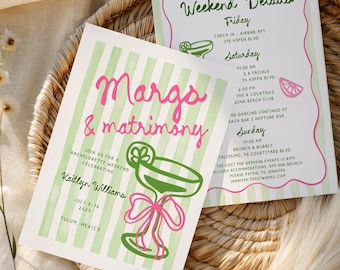 Margs and Matrimony Bachelorette Invitation: Fiesta Bridal Shower Itinerary (Editable Template 358)