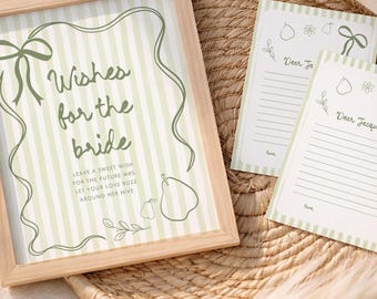 Pear Bridal Shower Advice & Wishes Sign and Cards, Perfect Pair Hen Party Game (Canva Templates 947)