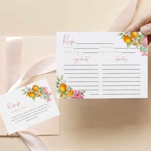 Cartão de receita de chá de panela rosa cítrico, solicitação de receita de laranja floral brilhante, jogo de chá de panela da Itália editável para impressão, download instantâneo 254