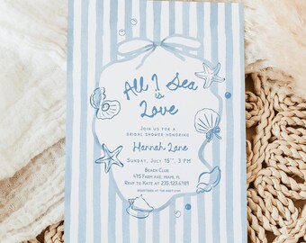 All I Sea Is Love Bridal Shower Invitation: Coastal Hen Party (Editable Template 345)