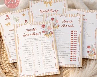 Fresh off the Market Bridal Shower Games Bundle: Fall Flowers & Stripes  (Editable Canva Template 934)