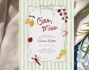 Ciao Miss Bridal Shower Invitation: Italian Summer hand drawn (Editable Canva Template 634)