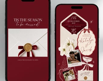 Christmas Wedding Website: Tis the Season Digital Invitation with RSVP (Editable Canva Template)
