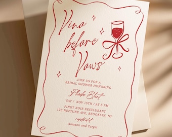 Vino Before Vows Bridal Shower Invitation: Whimsical Wine theme (Editable Instant Download 751)