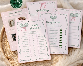 Tennis Bridal Shower Games Bundle: Perfect Match Court (Editable Canva Template 495)