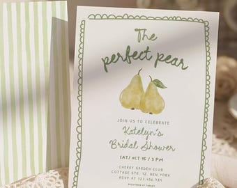 Perfect Pair Bridal Shower Invitation: Green Pear Couple Shower (Editable Canva Template 947)