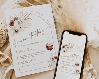 Modèle d'Invitation à une fête de dégustation de vins, Vino avant les vœux, anniversaire de vin modifiable, téléchargement 785