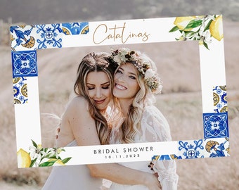 Blue Tiles & Lemons Photo Prop Frame: Italian Bridal Shower Decor (editable Download 044)