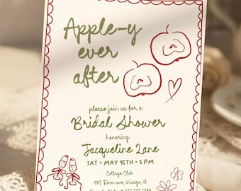 Apple-y Ever After Bridal Shower Invitation: Garden Picnic theme (Editable Canva Template 641)