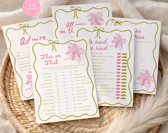 Floral Bridal Shower Games Bundle: pink Fresh Off The Market (Editable Canva Templates 315)