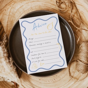 Cartão de conselhos italiano manuscrito para chá de panela, conselhos de casamento ondulados com limão, aperto principal desenhado à mão, modelo editável, download instantâneo 544