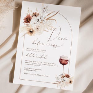 Wine Bridal Shower Invitation Template, Wine Tasting Bridal Sprinkle Invite, Vino Before Vows, Boho Wine Arched Invitation, Instant 785