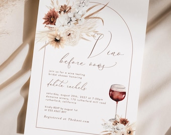 Wine Bridal Shower Invitation Template, Wine Tasting Bridal Sprinkle Invite, Vino Before Vows, Boho Wine Arched Invitation, Instant 785