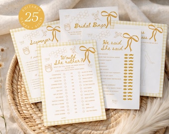 She Found Her Honey Bridal Shower Games Bundle: Bee & Check (Editable Canva Template 345)