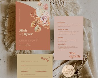5 to 7 Piece Suite Include Belly Band DIY Download TEMPLETT Desert Maroon Earth Tone Boho Indie Wedding Invitation Template Kendall