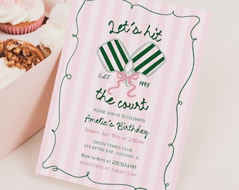 Pickleball Birthday Invitation: Let's Hit the Court hand drawn (Editable Canva Template 495)