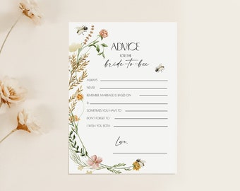Bee Bridal Shower Advice Card, Wildflower Theme (Printable Download 328)