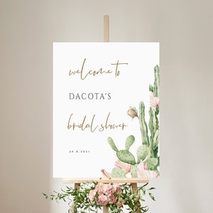 Fiesta Bridal Shower Segno di benvenuto, Ricevimento di addio al nubilato Cactus, Palme secche da sposa nel deserto di Boho, Modello stampabile, Download istantaneo 130