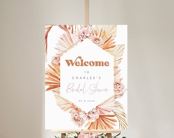 Boho Bridal Shower Welcome Sign, Burnt Orange Floral Frame, Dry Palms Desert Bridal Shower, Modèle imprimable, Téléchargement instantané 120