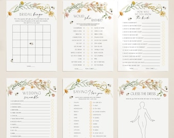 Bride to Bee Bridal Shower Games Bundle: Wildflower & Honey (Editable Digital Templates 328)