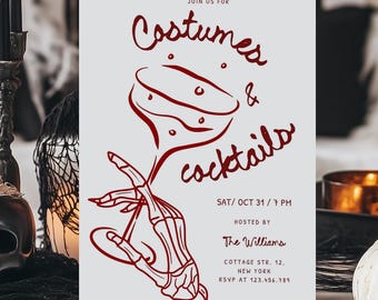 Halloween Costumes & Cocktails Party Invitation, Sips about to go down invite (Editable Template 676)