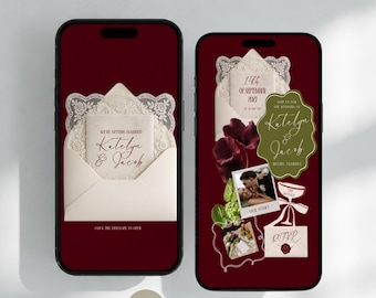 Burgundy and Olive Wedding Website: Digital Invitation with RSVP (Editable Canva Template)