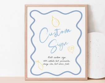 Handwritten Lemon Custom Sign Editable, Scallop Italian Bridal Shower Sign Wavy Template Editable Mediterranean Table Poster, Download 544