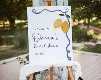 Whimsical Italian Bridal Shower Welcome Sign, Hand Drawn Lemon Reception Sign (Editable Template 481)