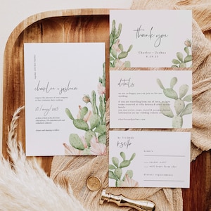 Modello di invito per matrimonio con cactus, invito per matrimonio nel deserto boho, set per matrimonio con cactus e palme secche, stampabile, download immediato 130