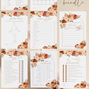 Editable Fall in Love Bridal Shower Game Bundle, Pumpkin Bridal Shower Games, Fall Florals Bridal Arch orange Printable Instant Download 587