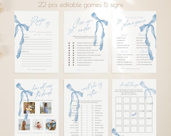 Jeux de douche nuptiale avec noeud bleu : EVJF avec coquette (modèles canevas à téléchargement numérique : 856)