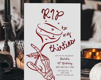 Gothic Halloween 40th Birthday Invitation: RIP to My Thirties  (Editable Canva Template 677)