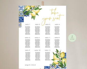 Blue Tiles Lemon Seating Chart Template, Italy Theme Seating Wedding, Citrus nTable Chart, Printable, Instant Download 044