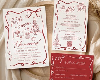 Christmas Wedding Invitation suite: Whimsical Tis the Season  theme (Editable Instant Download 413)