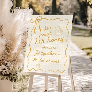 She Found Her Honey Bridal Shower Welcome Sign: Bee Decor (Editable Canva Template 345)