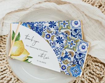 Lemon Bridal Shower Chocolate Wrapper, Main Squeeze & Blue Tile Favor (Editable Template 044)