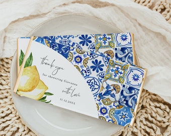 Blue Tiles Lemon Chocolate Wrapper Template, Italian Bridal Shower Favor, Main Squeeze Thank You, Hershey  and Aldi  Editable Download 044