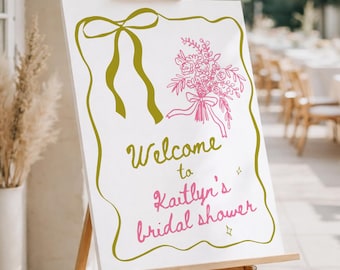 Floral Bridal Shower Welcome Sign: Pink Fresh Off The Market (Editable Canva Template 315)