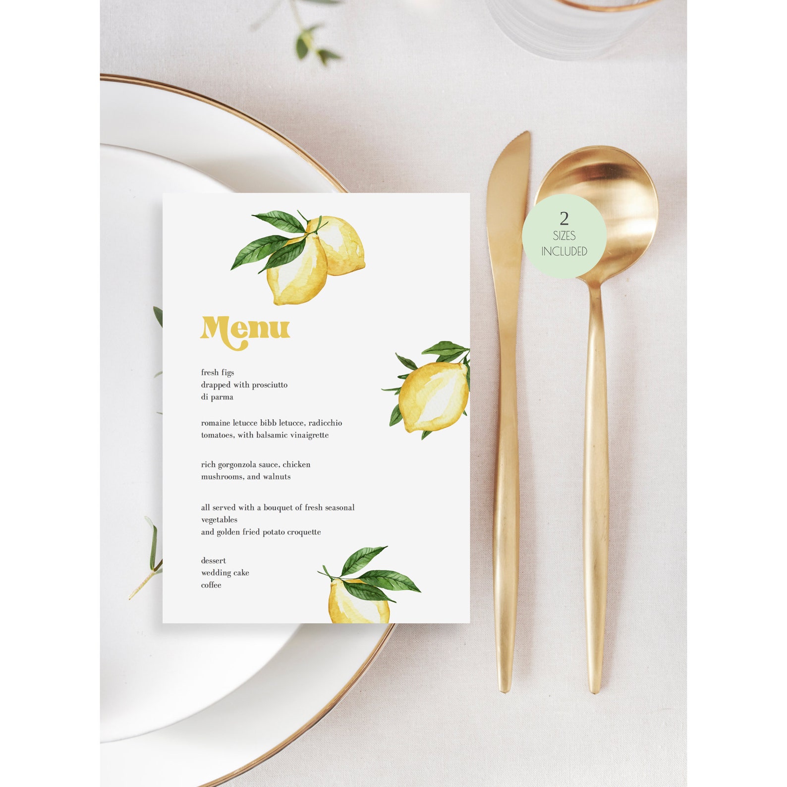 Lemon Menu Template Italy Citrus Wedding Menu Printable Main Etsy