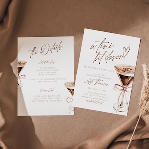A Tini Bit Closer Bridal Shower Invitation, Espresso Martini Hen Party Invite, Bow Coffee Love is brewing Template Editable Download 380