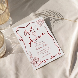 That's Amore Bridal Shower Invitation Hand Drawn, Red Wavy Italian Hens Party Invite Whimsical, Editable Template Download 205