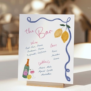 Menu de bar italiano desenhado à mão editável, placa de bebidas com coquetéis de limão, placa de bar caprichosa That's Amore, download de modelo 481